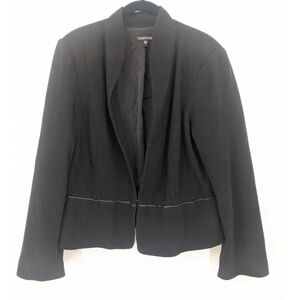 Eileen Fisher Blazer Womens Large Black Leather Trim‎ Jacket
